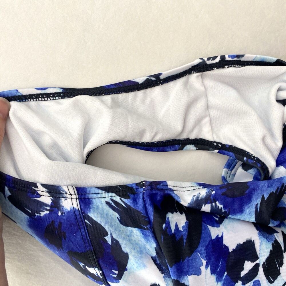 Nicole Miller Bathing Swim Suit One Piece Racerback Womens Medium Blue Floral - Picture 4 of 12
